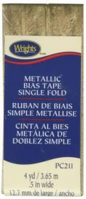 Wright Co Metallic Single Fold Bias TapeGold Lame